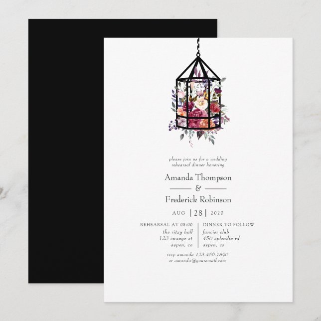 Boho Geometric Terrarium Floral Rehearsal Dinner Invitation (Front/Back)
