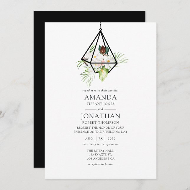 Boho Geometric Terrarium Floral Wedding Invitation (Front/Back)