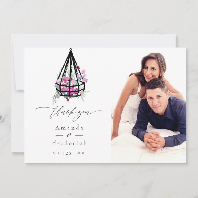 Boho Geometric Terrarium Floral Wedding Photo Thank You Card (Front)