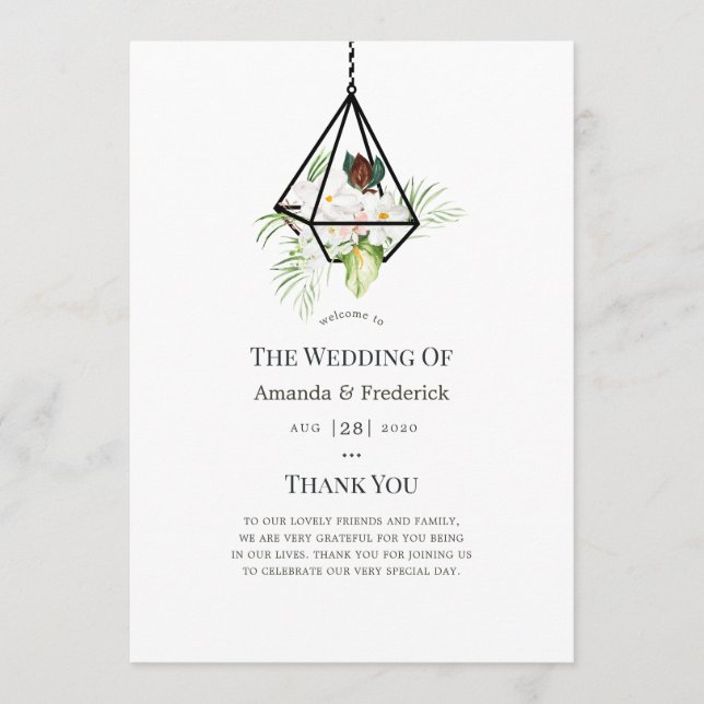Boho Geometric Terrarium Floral Wedding Program (Front)