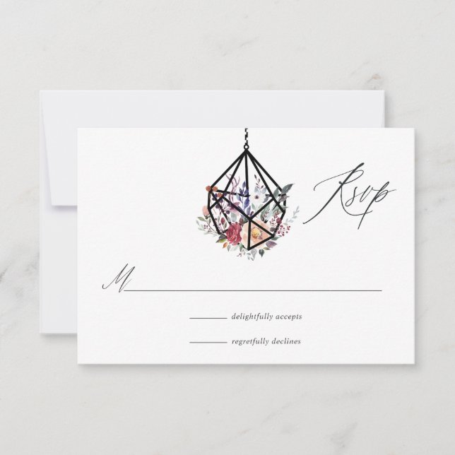 Boho Geometric Terrarium Floral Wedding RSVP Card (Front)