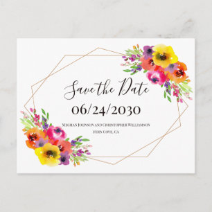 Boho Geometric Watercolor Floral Save the Date Postcard