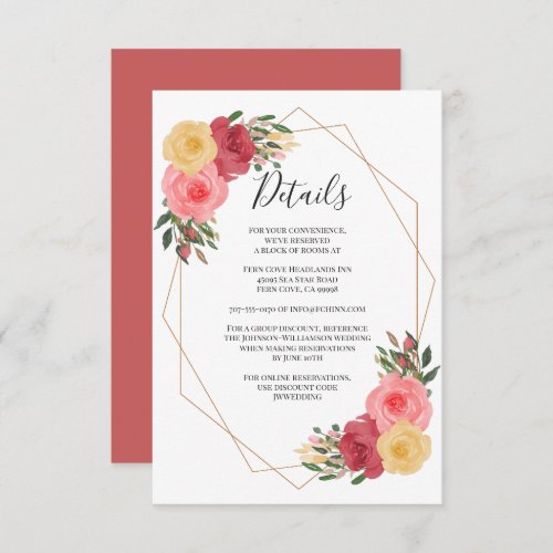 Boho Geometric Watercolor Floral Wedding Details Enclosure Card