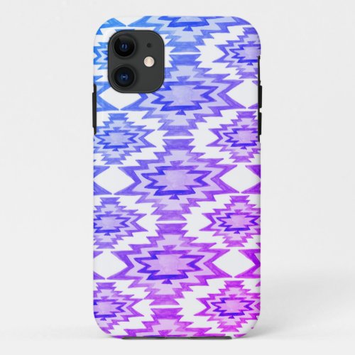 Boho Geometric Watercolor Pattern Blue Purple iPhone 11 Case