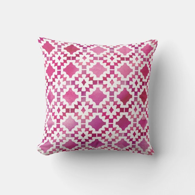 Boho Geometric Watercolor Pinks Throw Pillow (Front)