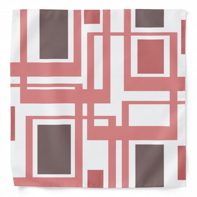 Boho Geometrical Square Shape Pattern Pink Brown Bandana (Front)