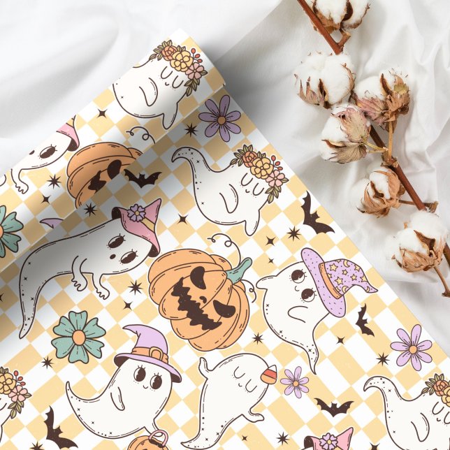 Boho Ghosts & Pumpkins Halloween Wrapping Paper (Creator Uploaded)