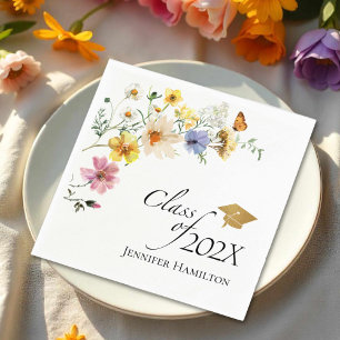 Boho Gilded Wildflower Bouquet Class of Graduation Napkins