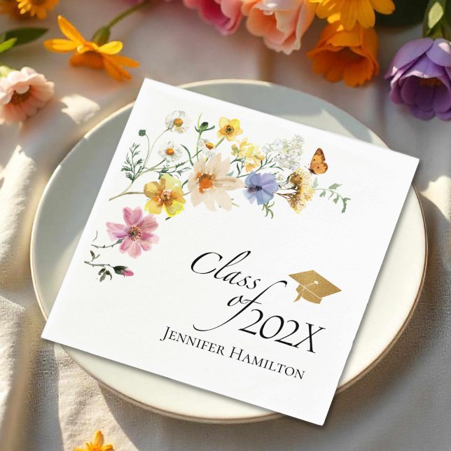 Boho Gilded Wildflower Bouquet Class of Graduation Napkins (Creator Uploaded)