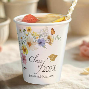 Boho Gilded Wildflower Bouquet Class of Graduation Paper Cups