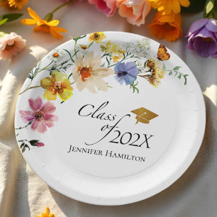 Boho Gilded Wildflower Bouquet Class of Graduation Paper Plates
