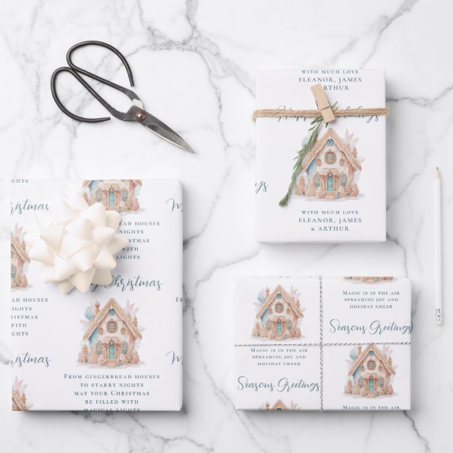 Boho Gingerbread House Quotes Name Christmas Wrapping Paper Sheets (Front)