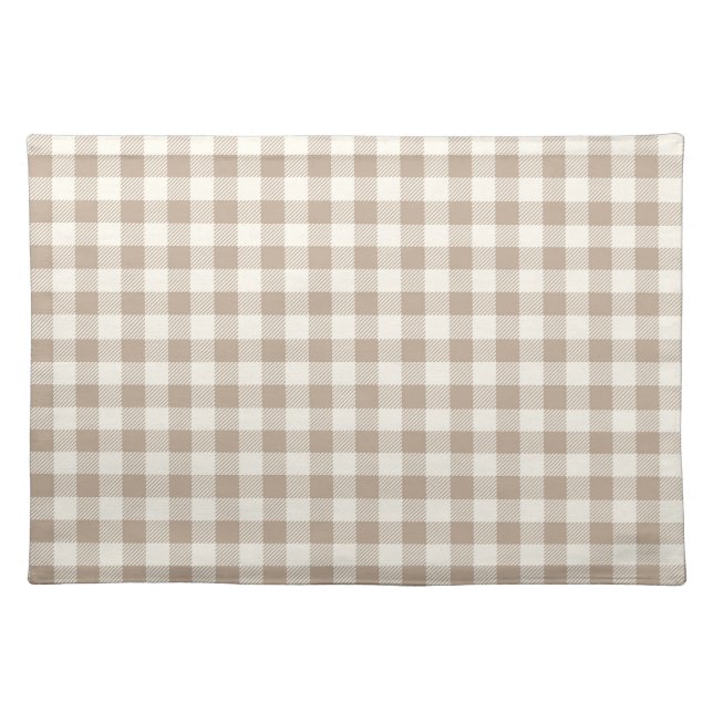 Boho Gingham Pattern Plaid Checkered Neutral Cloth Placemat (Front)