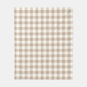 Boho Gingham Pattern Plaid Checkered Neutral Fleece Blanket