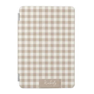 Boho Gingham Pattern Plaid Checkered Neutral Name iPad Mini Cover
