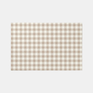 Boho Gingham Pattern Plaid Checkered Neutral Rug