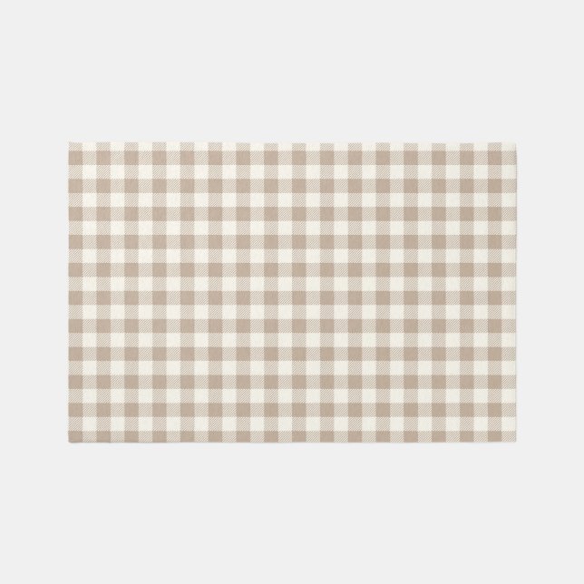 Boho Gingham Pattern Plaid Checkered Neutral Rug (Front)