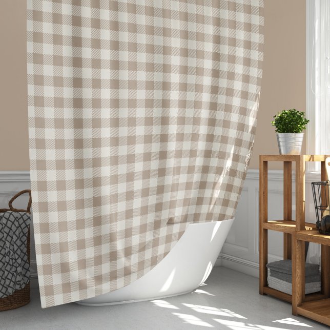 Boho Gingham Pattern Plaid Checkered Neutral Shower Curtain (Creator Uploaded)