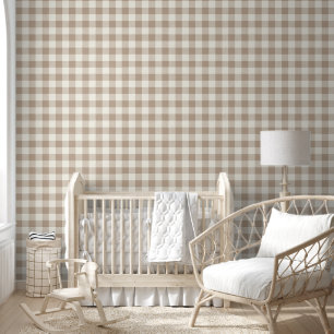 Boho Gingham Pattern Plaid Checkered Neutral Wallpaper