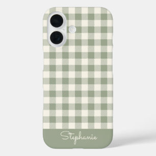 Boho Gingham Pattern Plaid Checkered Sage Name iPhone 16 Case