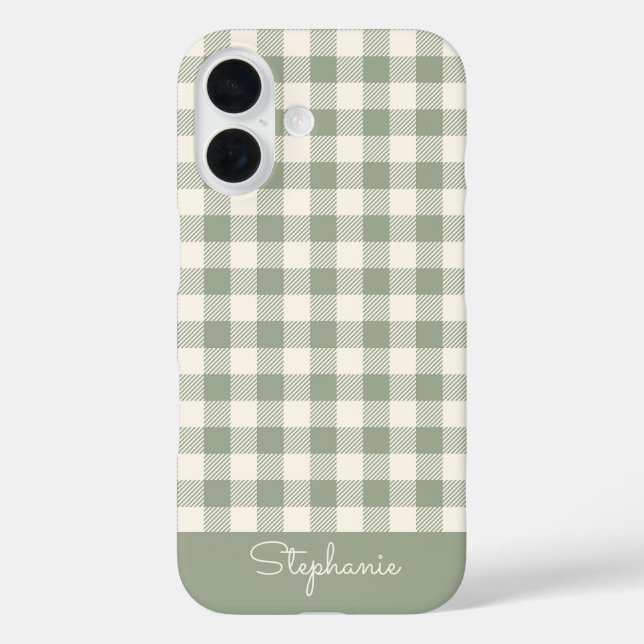 Boho Gingham Pattern Plaid Checkered Sage Name Case-Mate iPhone Case (Back)