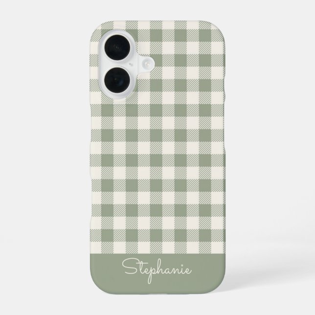 Boho Gingham Pattern Plaid Checkered Sage Name Iphone Case (Back)