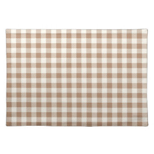 Boho Gingham Pattern Plaid Checkered Tan Brown Cloth Placemat