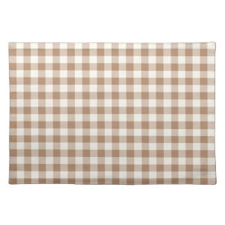 Boho Gingham Pattern Plaid Checkered Tan Brown Cloth Placemat