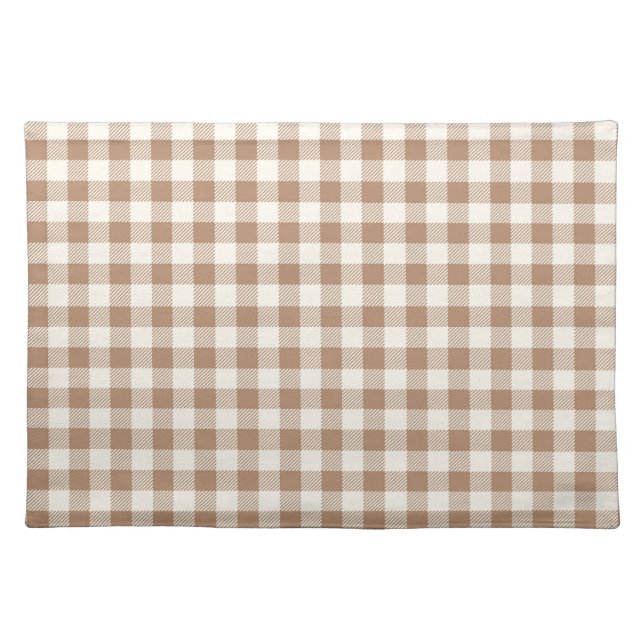 Boho Gingham Pattern Plaid Checkered Tan Brown Cloth Placemat (Front)