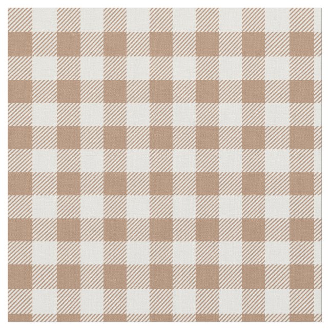 Boho Gingham Pattern Plaid Checkered Tan Brown Fabric (Close Up)