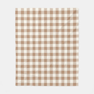 Boho Gingham Pattern Plaid Checkered Tan Brown Fleece Blanket