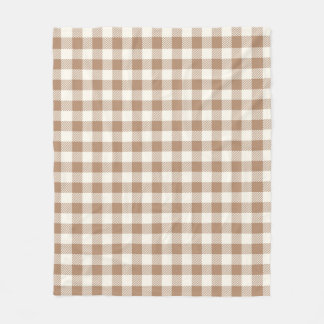 Boho Gingham Pattern Plaid Checkered Tan Brown Fleece Blanket