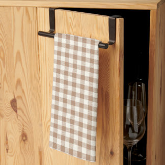 Boho Gingham Pattern Plaid Checkered Tan Brown Kitchen Towel