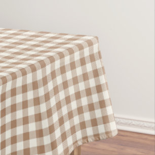 Boho Gingham Pattern Plaid Checkered Tan Brown Tablecloth