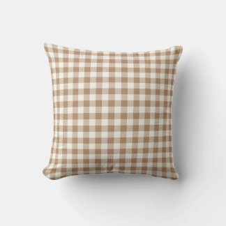 Boho Gingham Pattern Plaid Checkered Tan Brown Throw Pillow