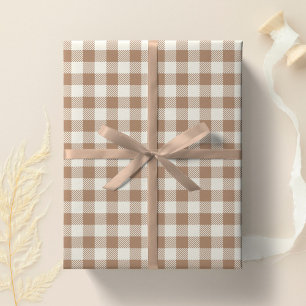 Boho Gingham Pattern Plaid Checkered Tan Brown Wrapping Paper