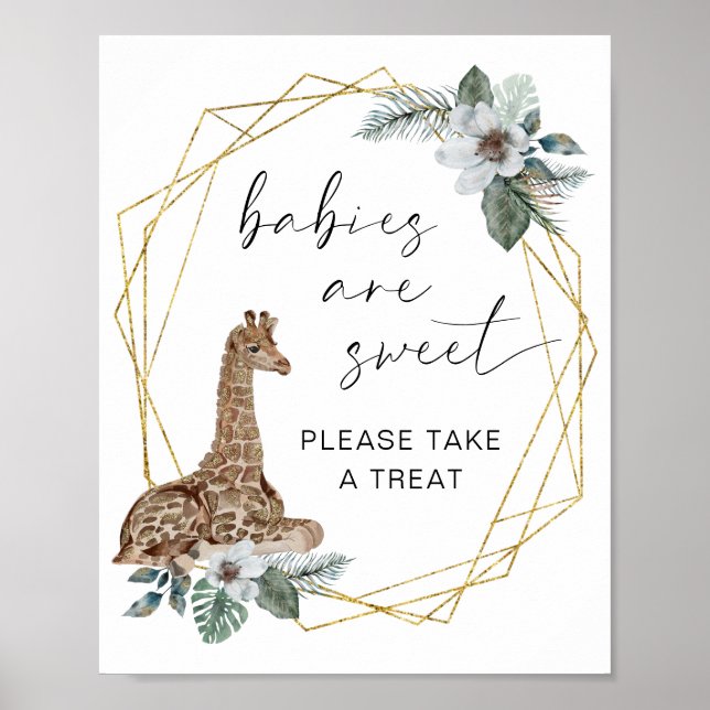 Boho Giraffe Babies Are Sweet Take A Treat Sign (Front)