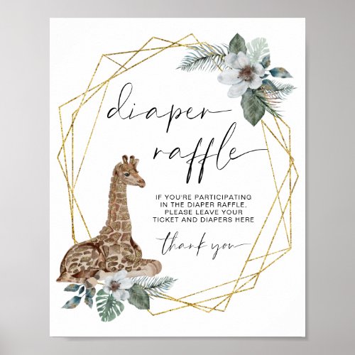 Boho Giraffe Baby Shower Diaper Raffle Sign