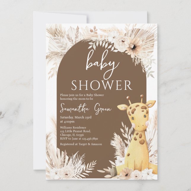 Boho Giraffe Baby Shower Invitation (Front)