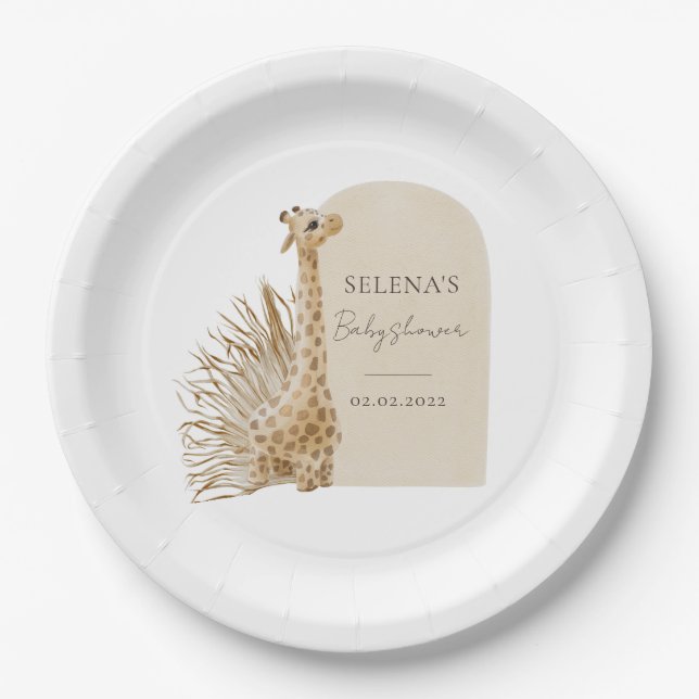 Boho Giraffe Baby Shower Paper Plates (Front)