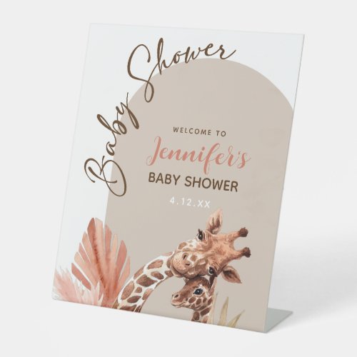 Boho Giraffe Baby Shower Pedestal Welcome Sign