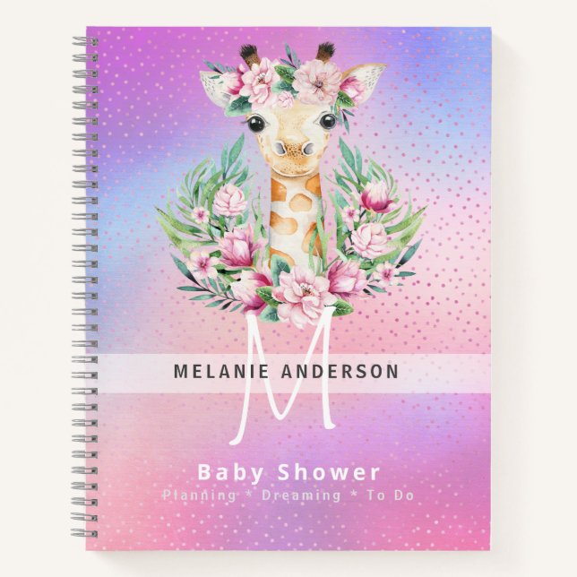 Boho GIRAFFE Baby Shower Planner Notebook Journal (Front)