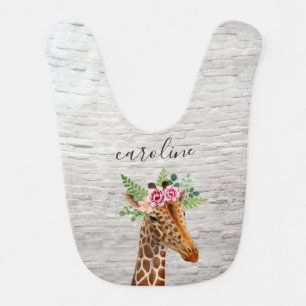 Boho Giraffe Bricks Personalized Baby Baby Bib