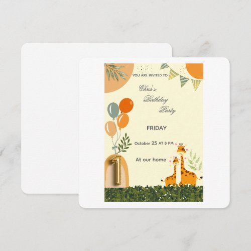 Boho Giraffe First Birthday Invitation