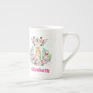 Boho Giraffe Flowers Named Girls, Teens Gifts Bone China Mug