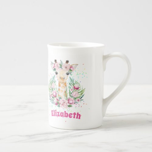 Boho Giraffe Flowers Named Girls Teens Gifts Bone China Mug