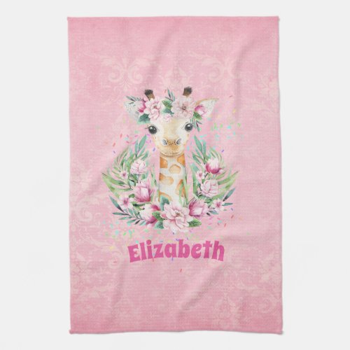 Boho Giraffe Flowers Named Girls Teens Gifts Kitchen Towel