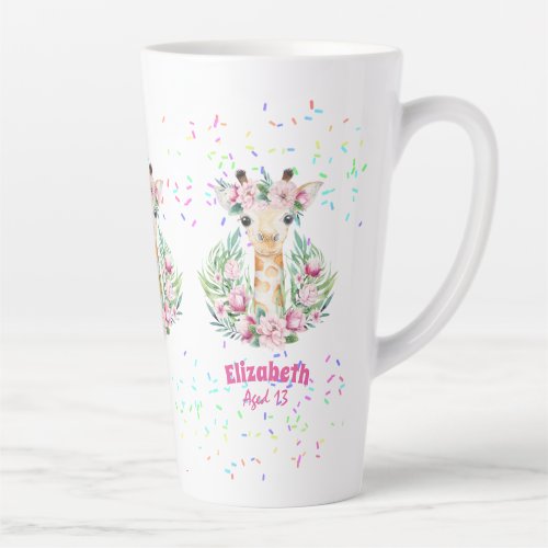Boho Giraffe Flowers Named Girls Teens Gifts Latte Mug