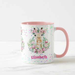Boho Giraffe Flowers Named Girls, Teens Gifts Mug