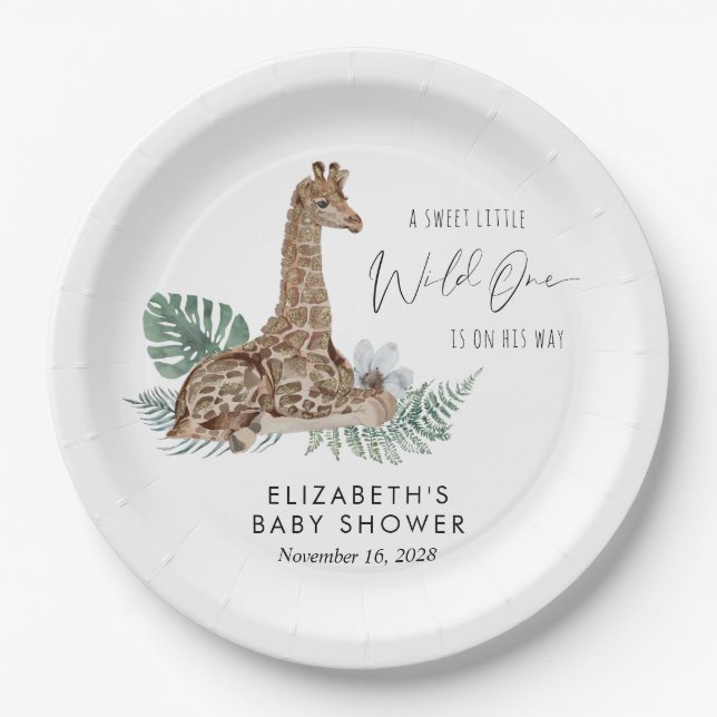 Boho Giraffe Safari Baby Shower Paper Plates (Front)